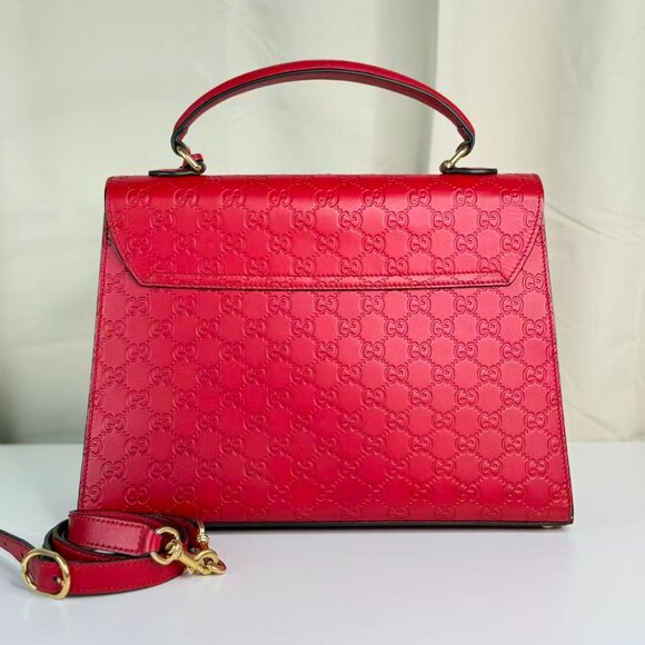 Gucci GG Logo Printed Red Leather Padlock Shoulder Bag with Gold Tone Lock - Picture 3 of 10